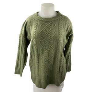 Oak + Meadow Green Cable Knit Crew Neck Long Sleeve Sweatshirt Sweater Top Sz XL